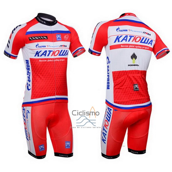 Katusha Ropa Ciclismo Culotte Corto 2013 Mangas Cortas Blanco y Rojo